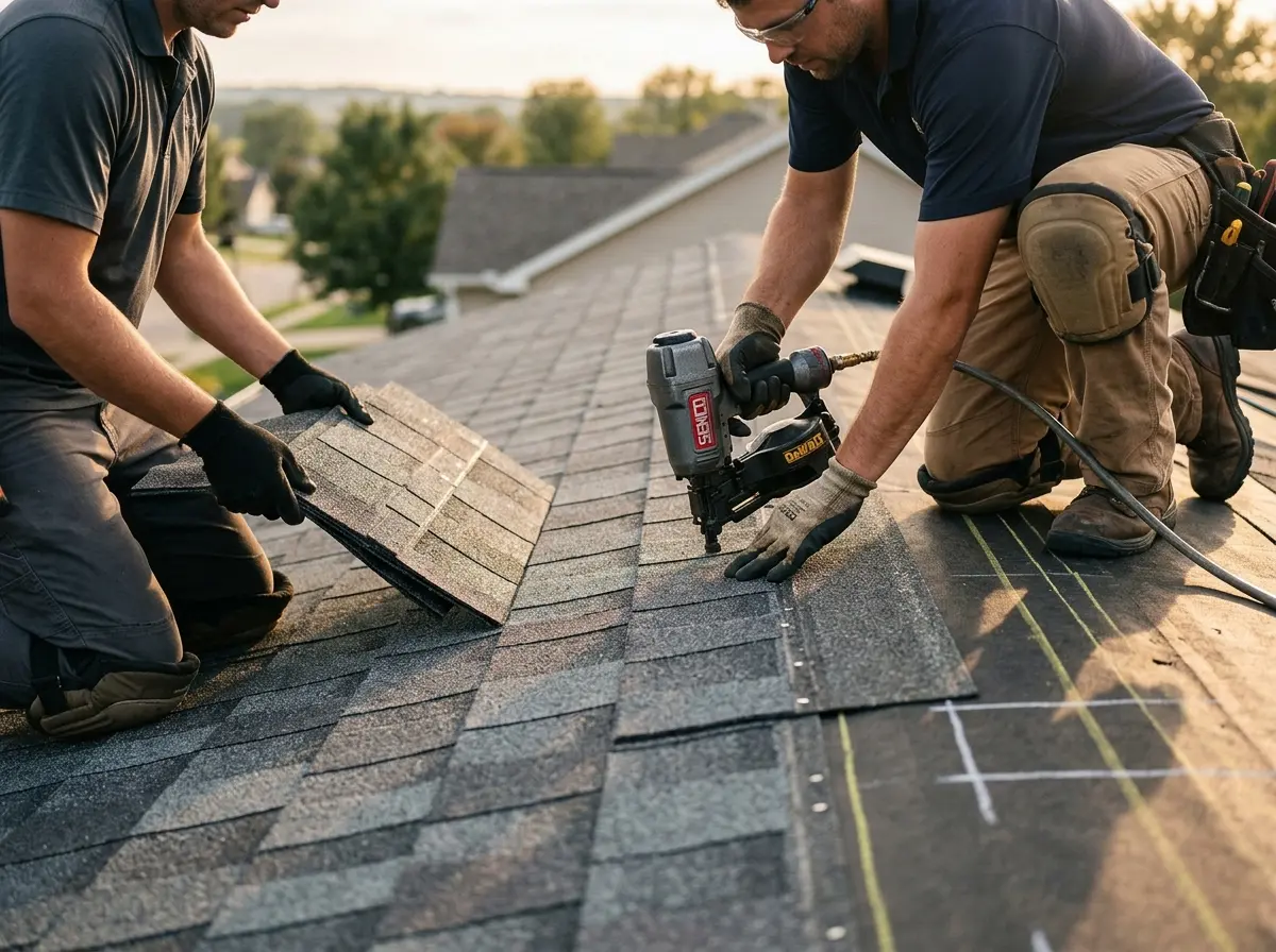 Professional roofer working on a residential roof in Southport